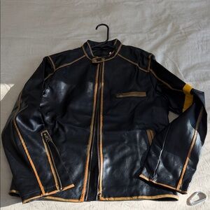 Men's Black and Tan Leather Jacket